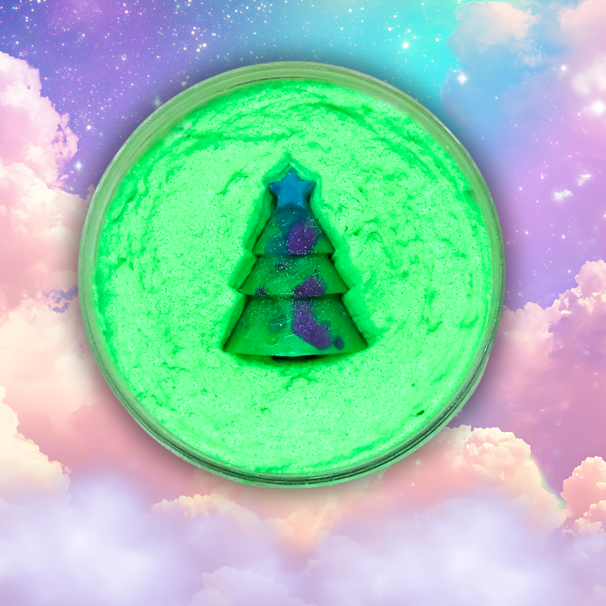 forest witch whipped sugar scrub topped with tree soap embed