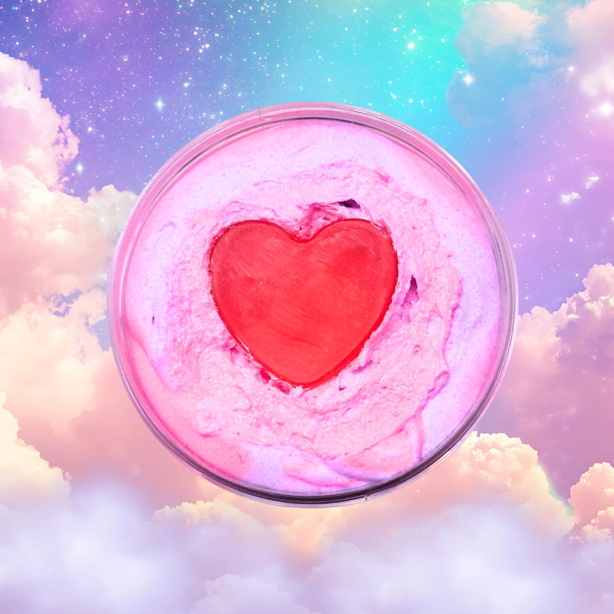 love potion witch whipped sugar scrub topped with a heart shaped soap 