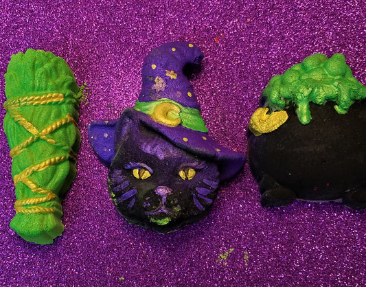 Cat witch magic bath bomb set-cats-witches-cauldrons-halloween-party favors-gift ideas